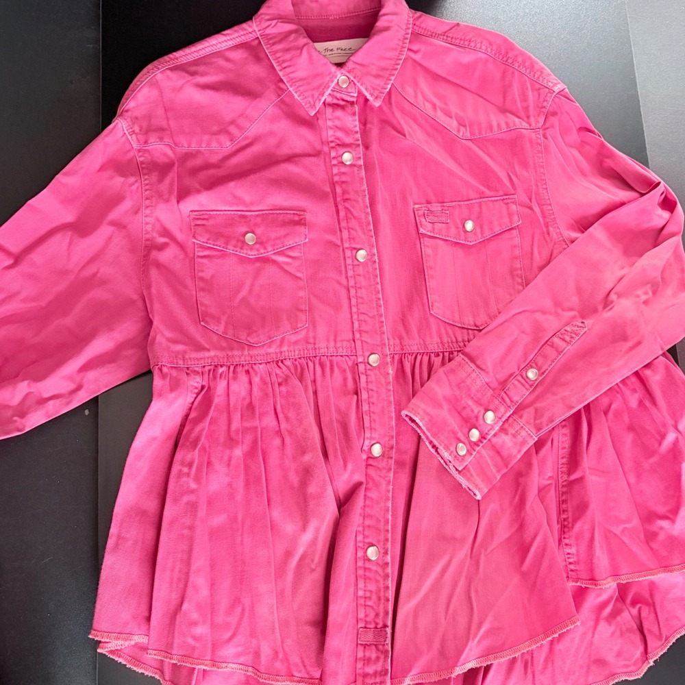 Cotton we the free people Dylan babydoll chambray button up shirt medium‎ pink